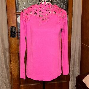 Pink lace top/neck lightweight sweater very soft  NWT